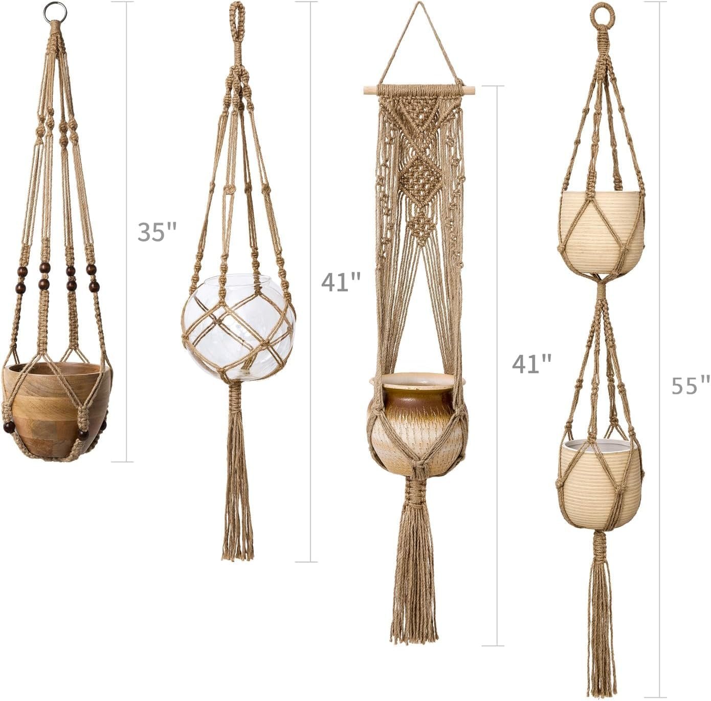 Подвесы для растений Mkouo Macrame Набор из 4 шт. Коричневый, фото №6