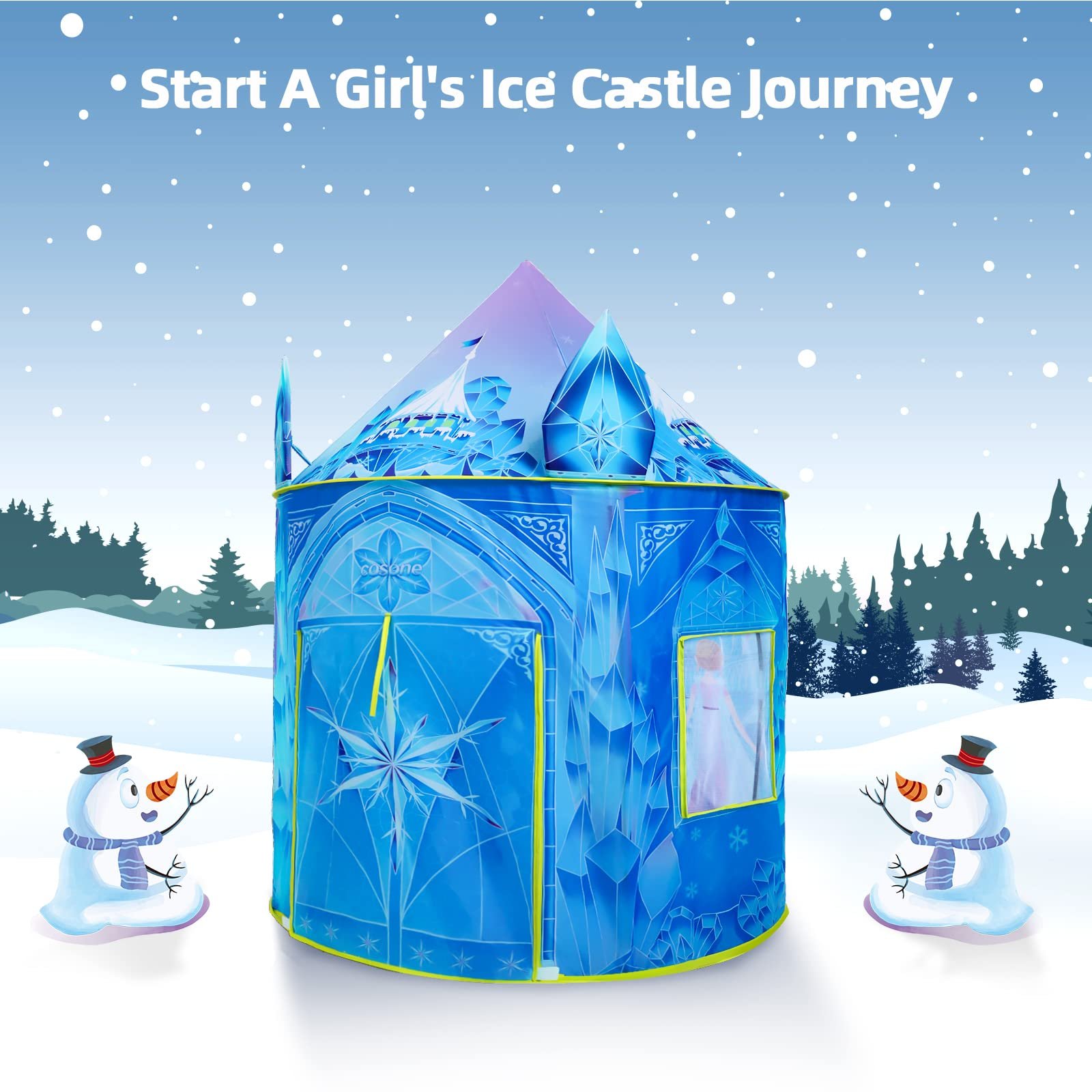 Палатка Cosone Детская для использования в помещении и на открытом воздухе Frozen для девочек 4 5 6 7 8 лет 101 × 101 × 129 см Игровой домик Принцесса Замок Синий, фото №7