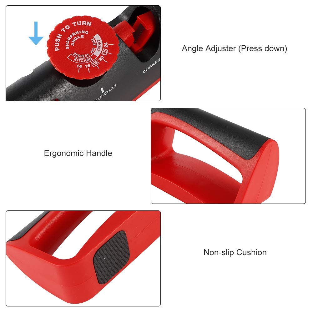 Точилка для ножей 4-в-1 с регулируемым углом 14-24 градуса и нескользящим основанием из вольфрамовой стали и керамики, фото №7