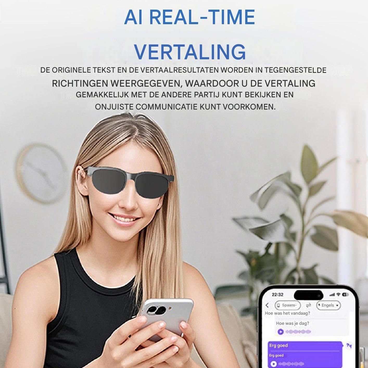 Перекладач Smart Glasses Аудіо в реальному часі, бездротовий дисплей об'єктива, фото №3