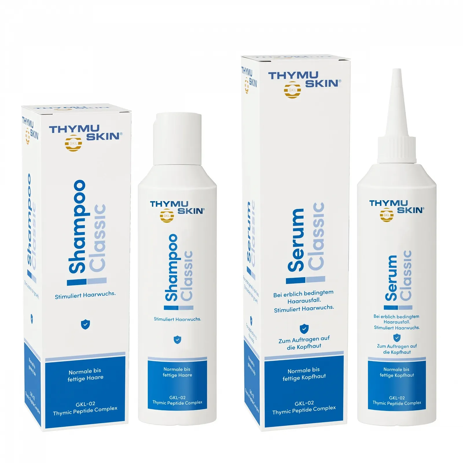 Набір для стимуляції росту волосся THYMUSKIN Classic (1 x 200 мл Шампунь + 1 x 200 мл Сироватка), фото №2