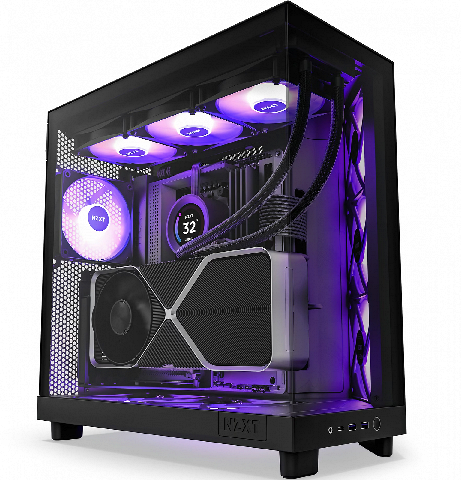 Корпус NZXT H6 Flow RGB (CC-H61FB-R1) / Mid-Tower / ATX, Micro-ATX, Mini-ITX / 3x120mm ARGB / 1xUSB Type-C / Без БЖ / Чорний, фото №1 Корпус NZXT H6 Flow RGB (CC-H61FB-R1) / Mid-Tower / ATX, Micro-ATX, Mini-ITX / 3x120mm ARGB / 1xUSB Type-C / Без БЖ / Чорний, фото №1