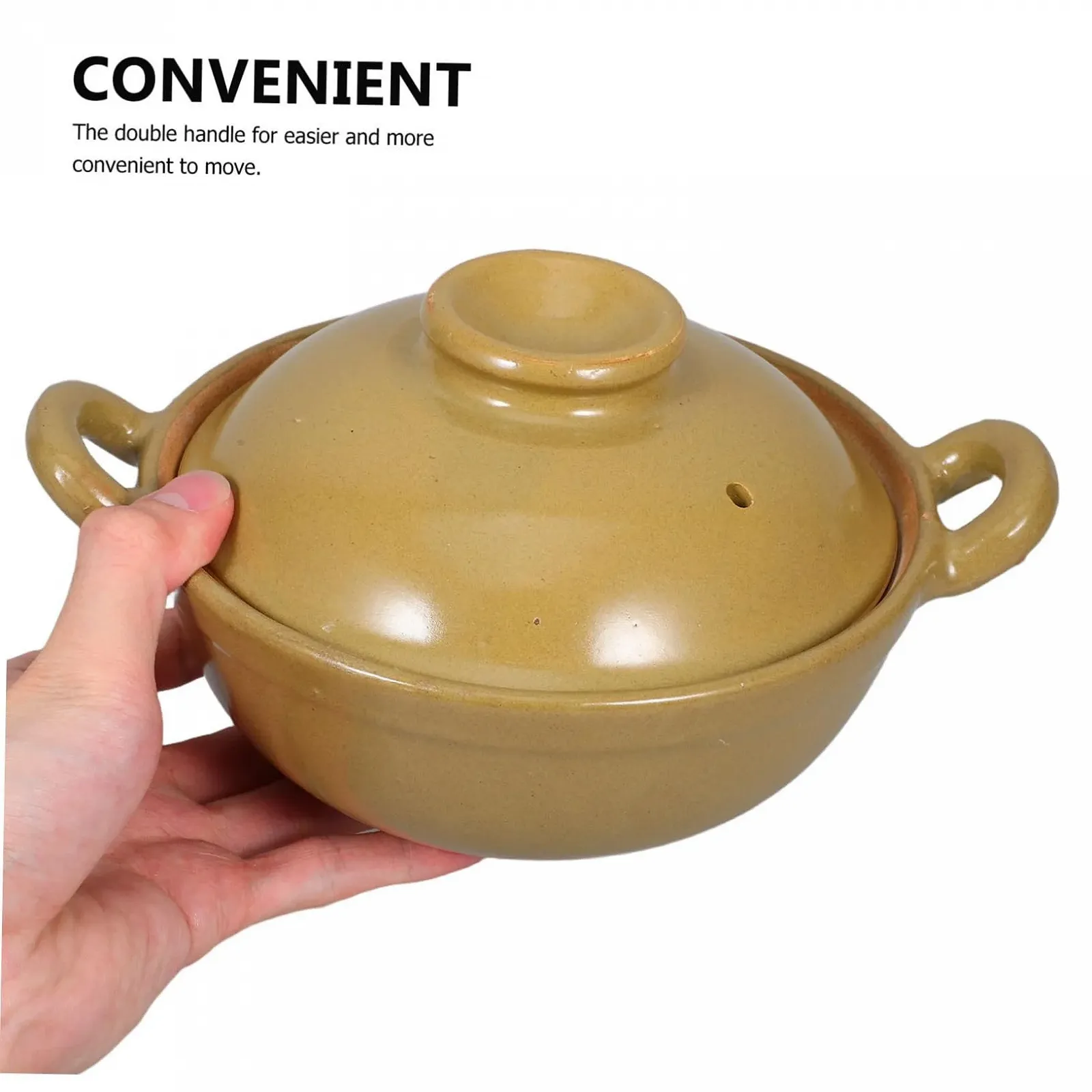 Глиняний горщик OUNONA з кришкою термостійкий з подвійними ручками, фото №4