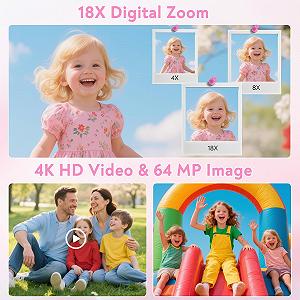 Цифровой Фотоаппарат HERBYD 4K 64MP Компактный Розовый synthetic.ua - Фото 1