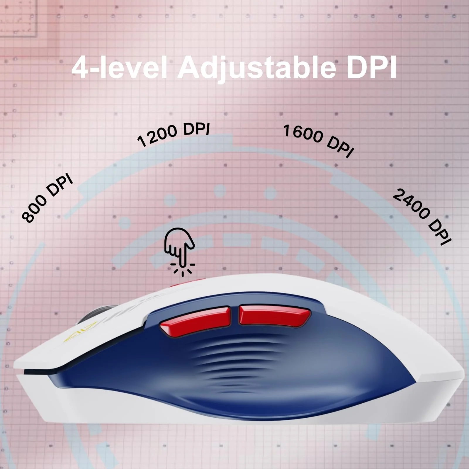 Мышь беспроводная Uineer 2.4G USB Эргономичная 4 регулируемых уровня DPI Матовая сине-белая, фото №4