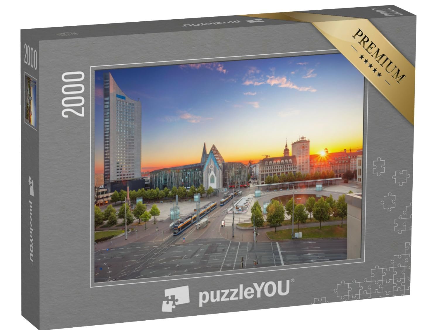 Пазл puzzleYOU Leipzig, German Cities Городской пейзаж Лейпцига: центр города на закате 2000 элементов, фото №1