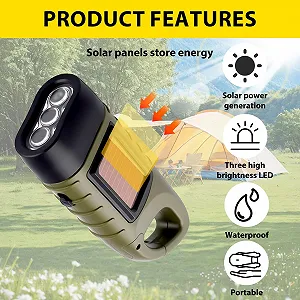 Ліхтар ручний з сонячною панеллю LED аварійний з ручкою та сонячною панеллю, водонепроникний для кемпінгу, походів synthetic.ua - Фото 1