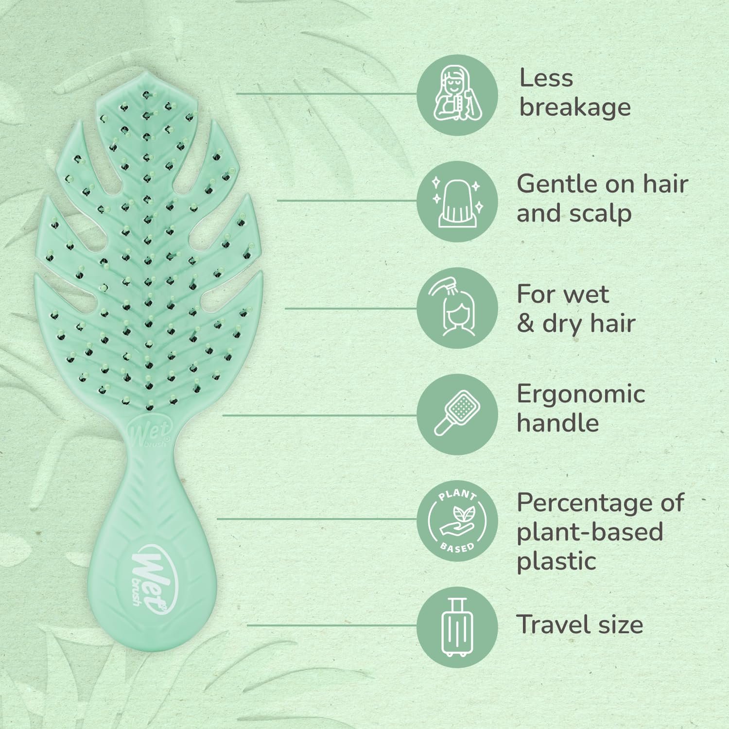 Гребінець Wet Brush Go Green Mini Detangler для волосся, дорожній розмір, ультрам'які щетинки Intelliflex, зелений, фото №4
