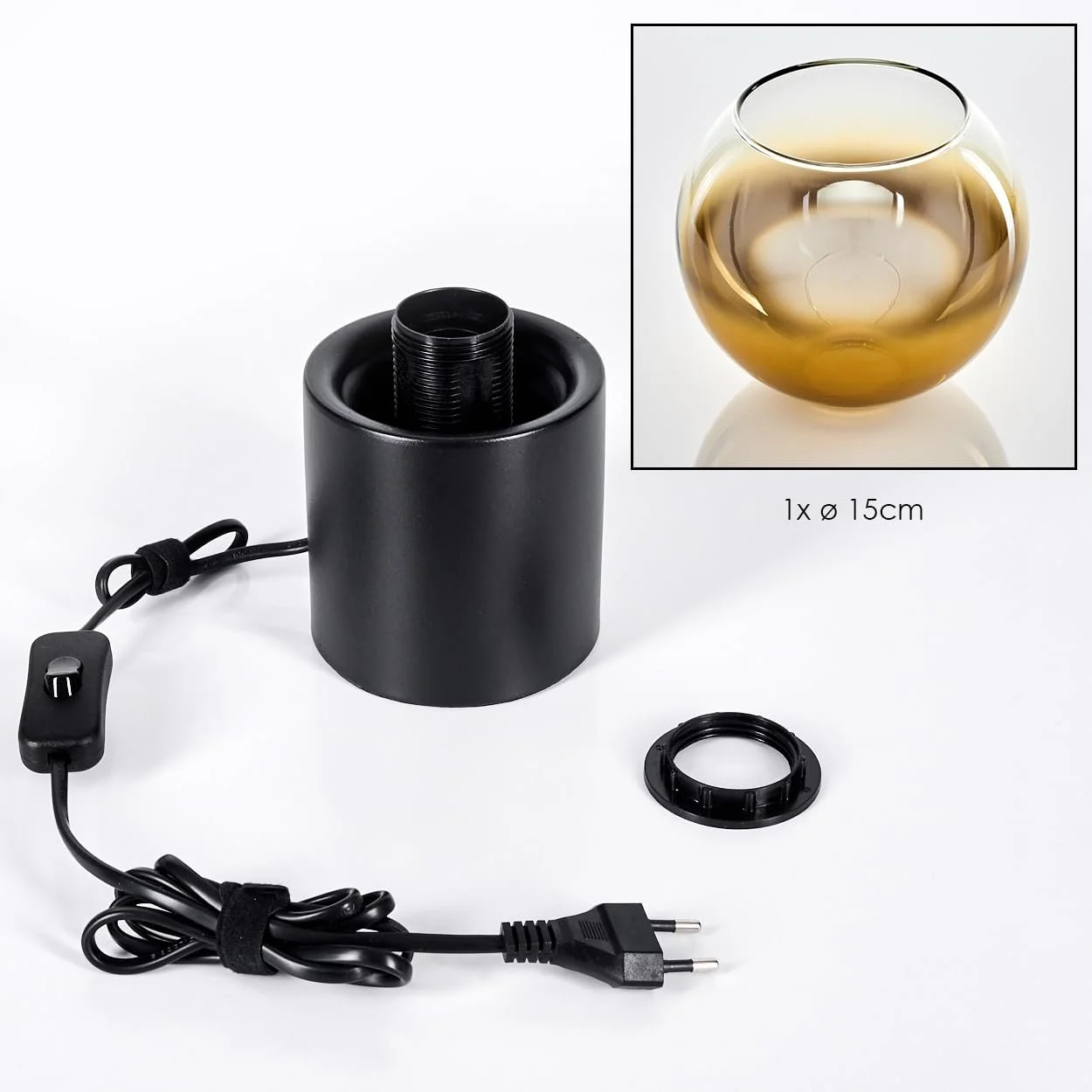 Настільна лампа HOFSTEIN Koyoto Метал/Скло E27 15 см Black/Gold/Clear, фото №5