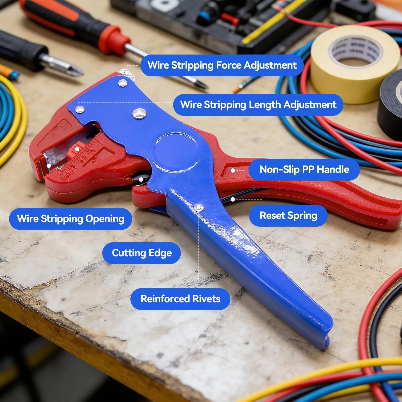 Автоматический стриппер 2-в-1 0.2–6.0 мм² Синий и красный, фото №6