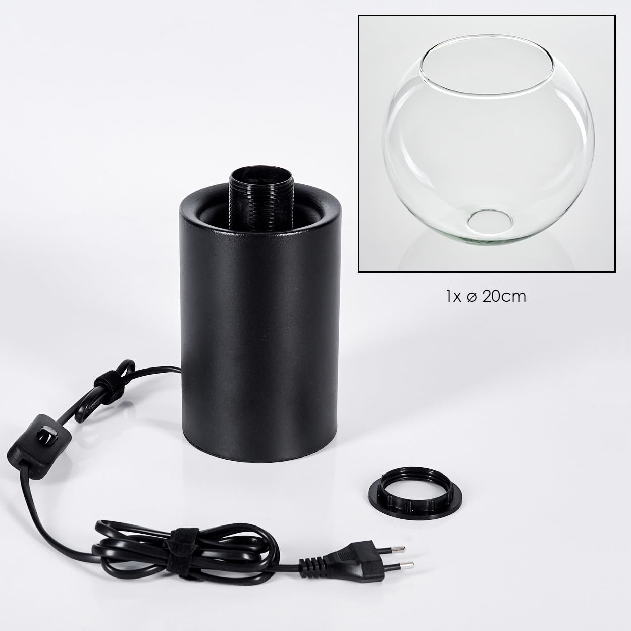 Настільна лампа HOFSTEIN Koyoto Метал/Скло E27 15 см Black/Clear, фото №5