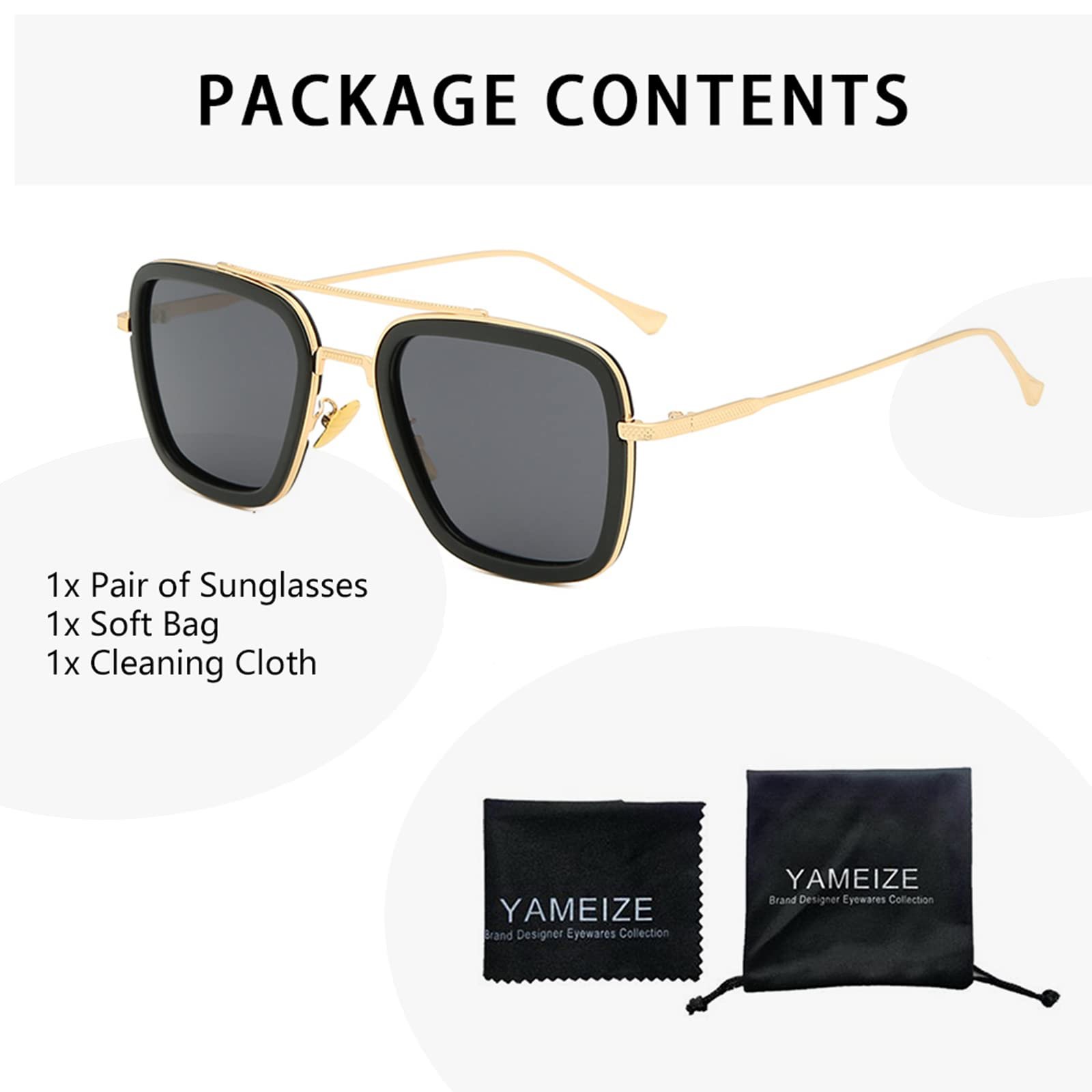 Вінтажні Класичні Квадратні Сонцезахисні Окуляри YAMEIZE для Жінок та Чоловіків, Модна Металева Оправа, фото №4