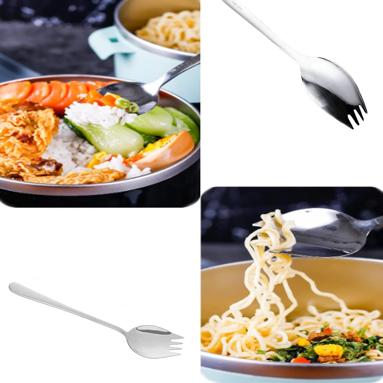 Вилка-ложка из нержавеющей стали 304, серебристая, набор 6 штук для ежедневного использования дома, для фруктов, закусок, десертов и салатов, фото №5