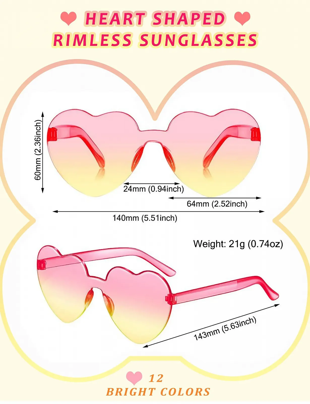 Сонцезахисні окуляри Серце JIANGLAI Вінтаж 90-х Кольорові, фото №2