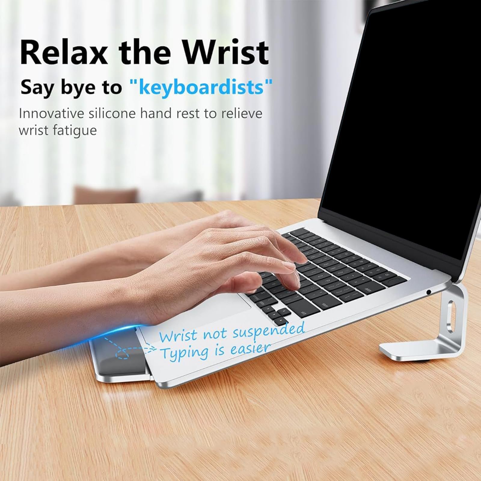 Подставка для ноутбука с поддержкой запястья для стола. Эргономичная регулируемая портативная подставка для ПК с пластинами для запястья, фото №4