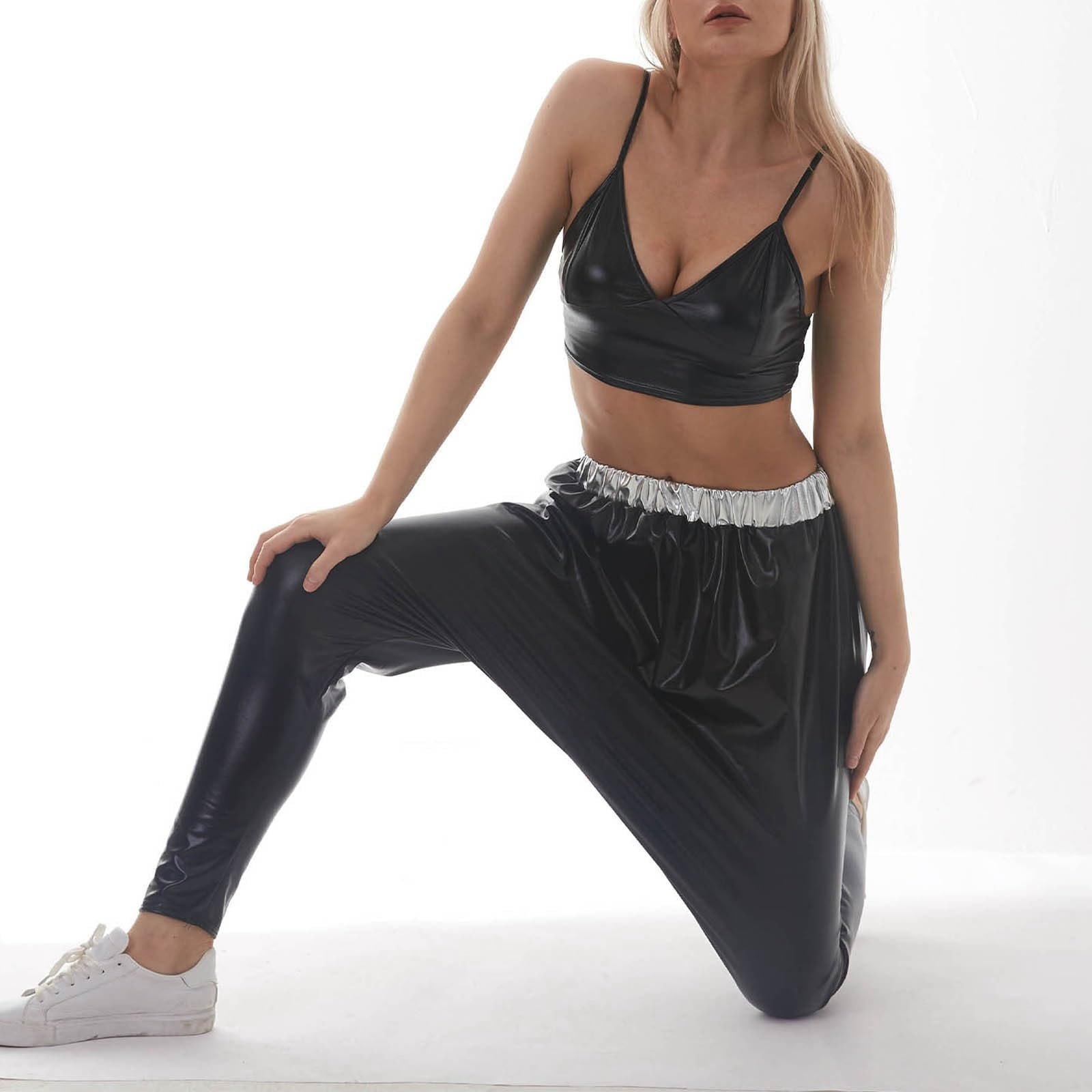 жіночі Glitter Space Costume Space Leggings 80s Galaxy Sequin Hip Hop Outfit Metallic Girl, фото №4