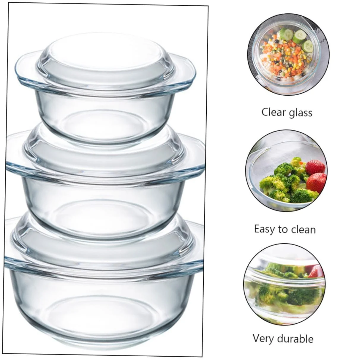 Форма для запікання скляна термостійка кругла з кришкою прозора, фото №3