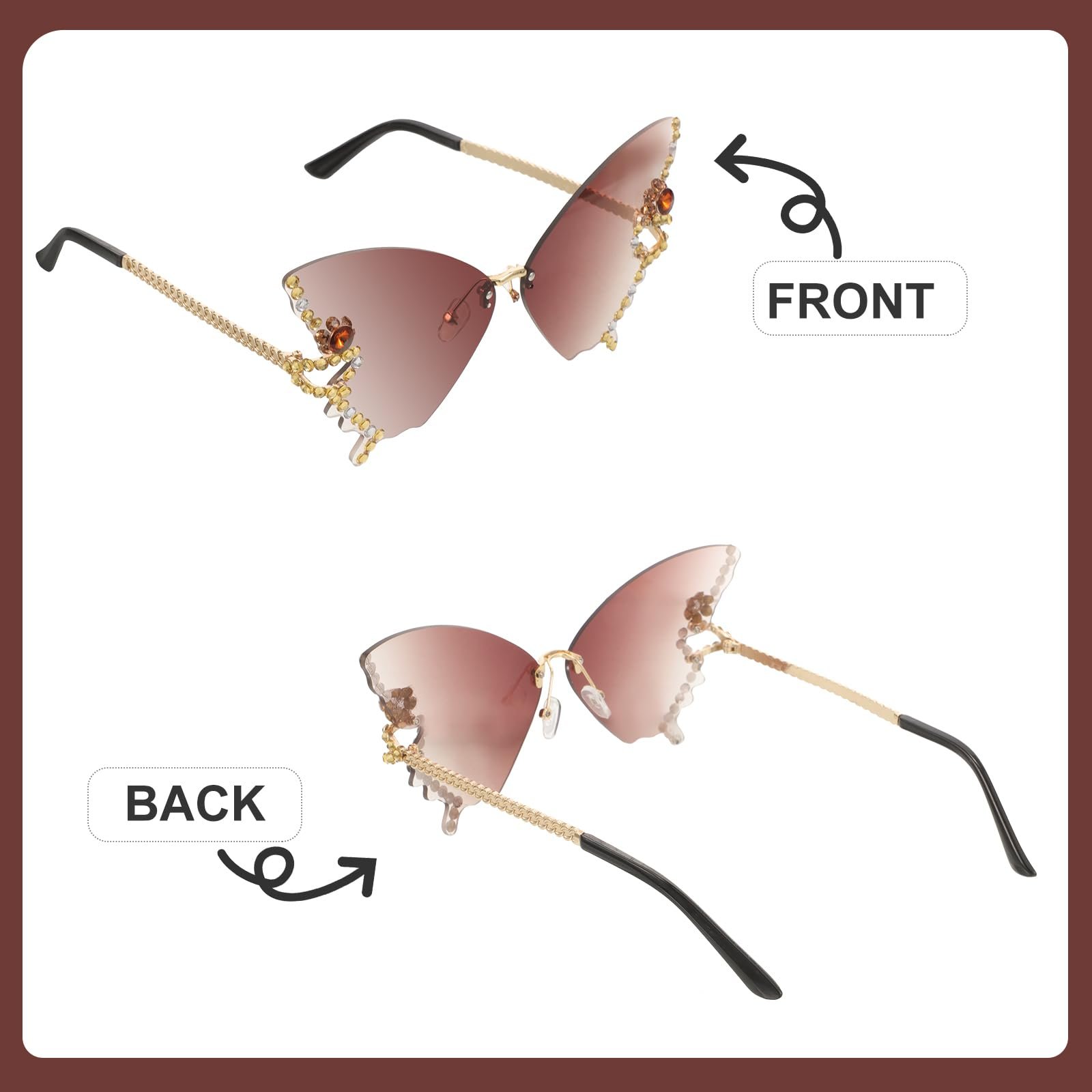 Сонцезахисні окуляри Метелик Діамант VALICLUD Вінтажні Без оправи Стрази, фото №6