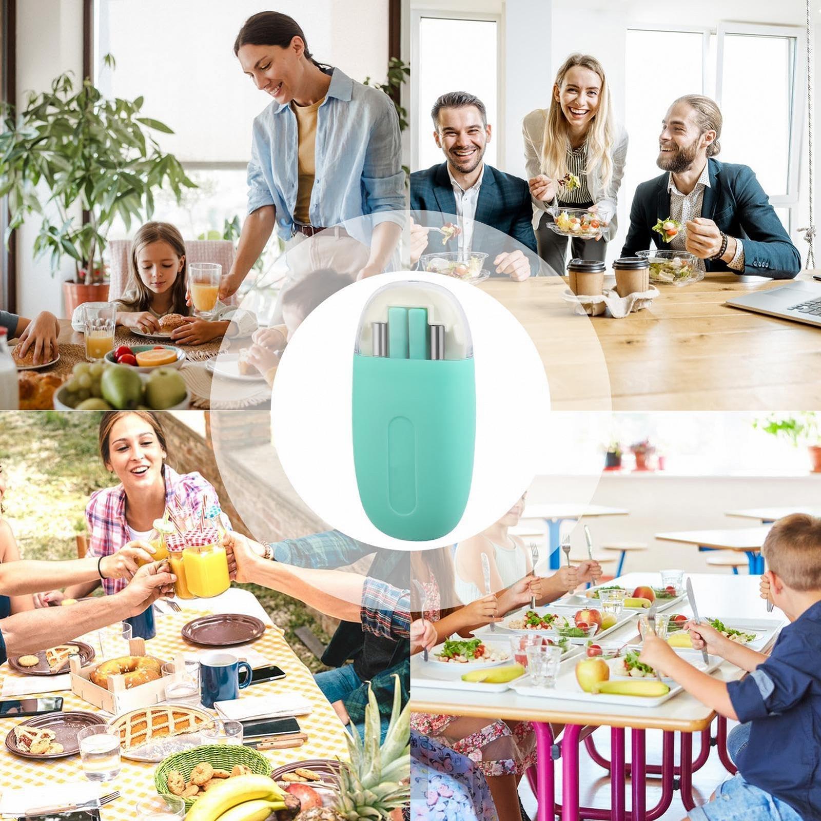 Набір столових приборів Travel з кейсом з нержавіючої сталі з ложкою виделкою та паличками для їжі багаторазовий, фото №4