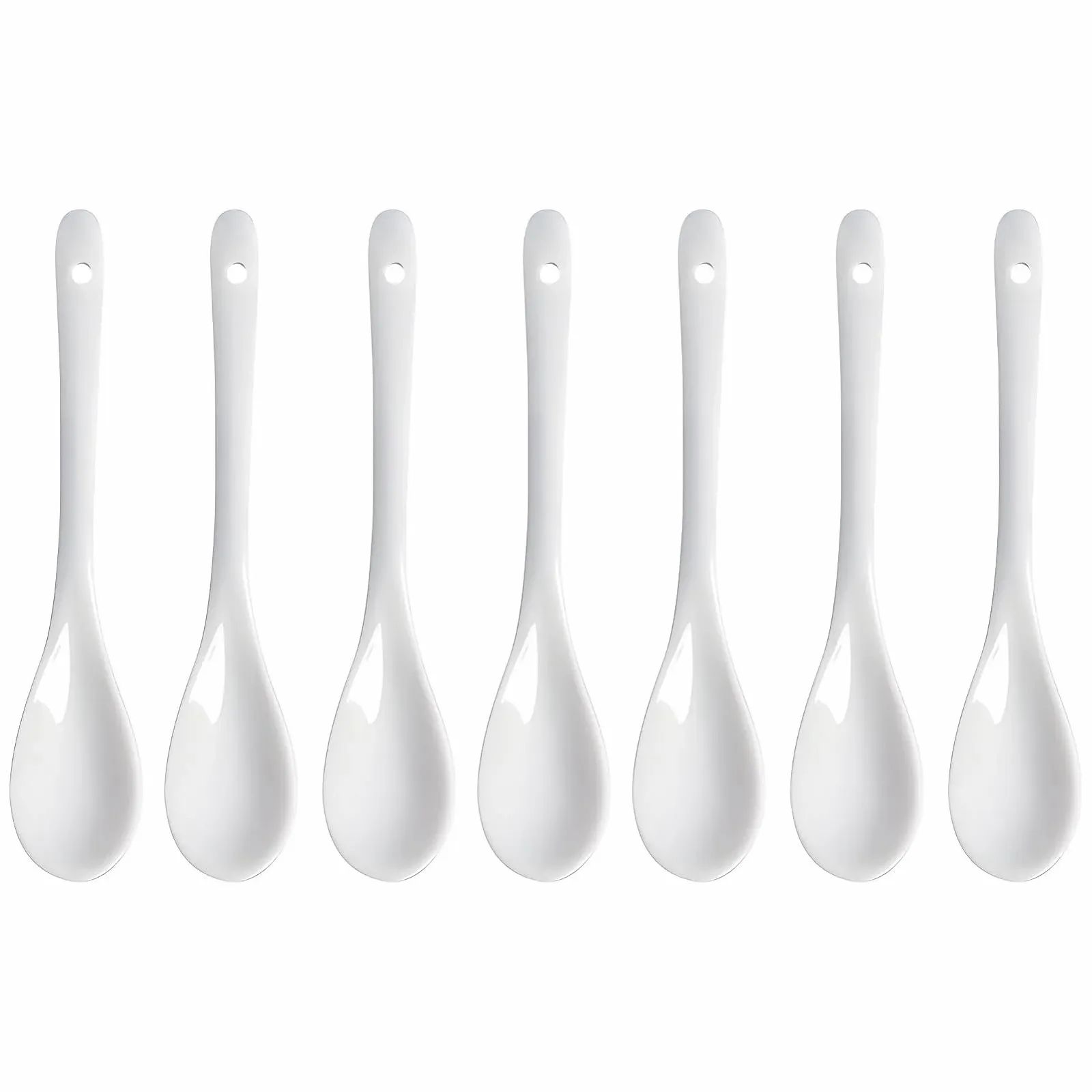Набір з 7 керамічних ложок білого кольору, 13 x 2.5 см, фото №7