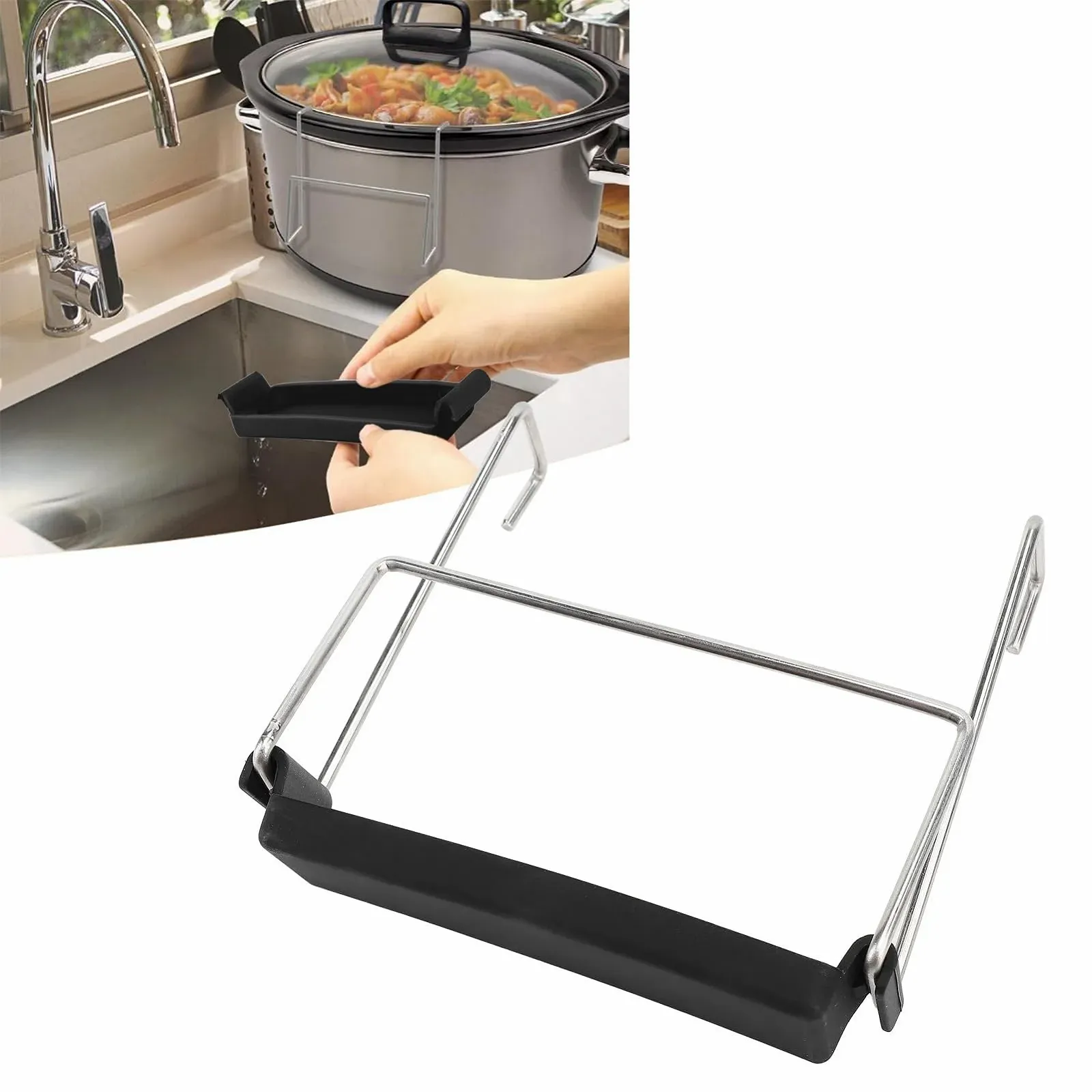 Тримач кришки Haofy Stainless Steel для мультиварки Design з силіконовим піддоном Чорний, фото №5