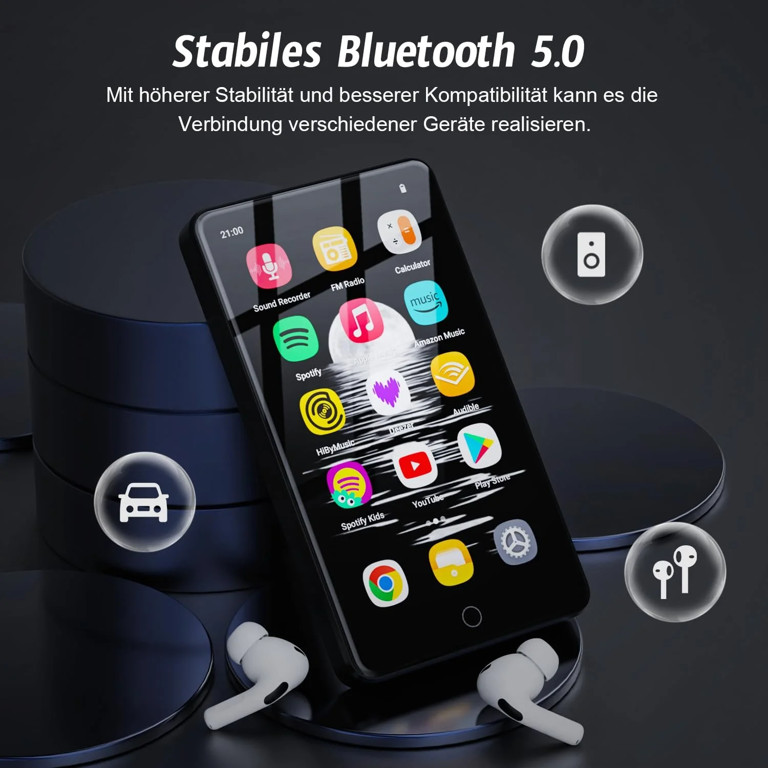 MP3-плеер 96GB с Bluetooth и WiFi, 4.02 Дюймовый IPS HD MP4 плеер с Android 13 OS, с динамиками, Android MP4 MP3 плеер с Deezer, Spotify и Play Store, фото №5