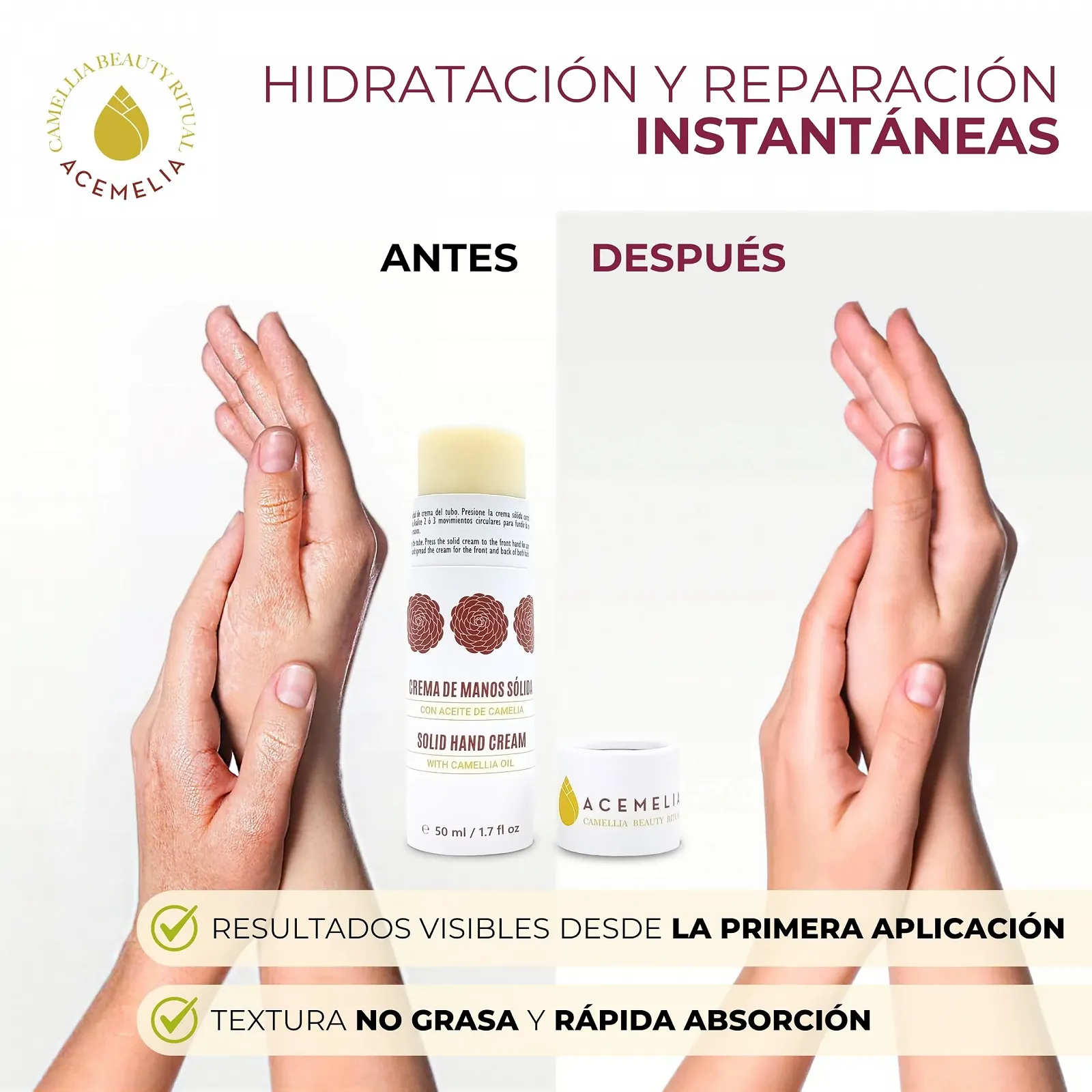 Крем для рук ACEMELIA Твердий у стіку Camellia and Shea Butter 50 г, фото №2