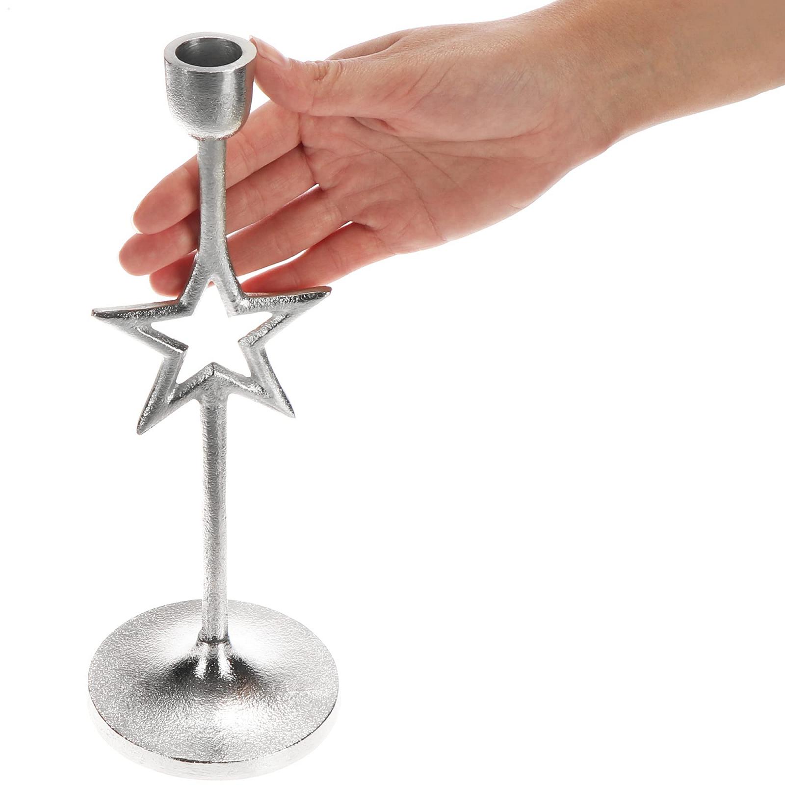 Підсвічник com-four® Різдвяний дизайн Одиночний зі свічковим підсвічником Кругла основа Різдвяні мотиви Срібний, фото №6