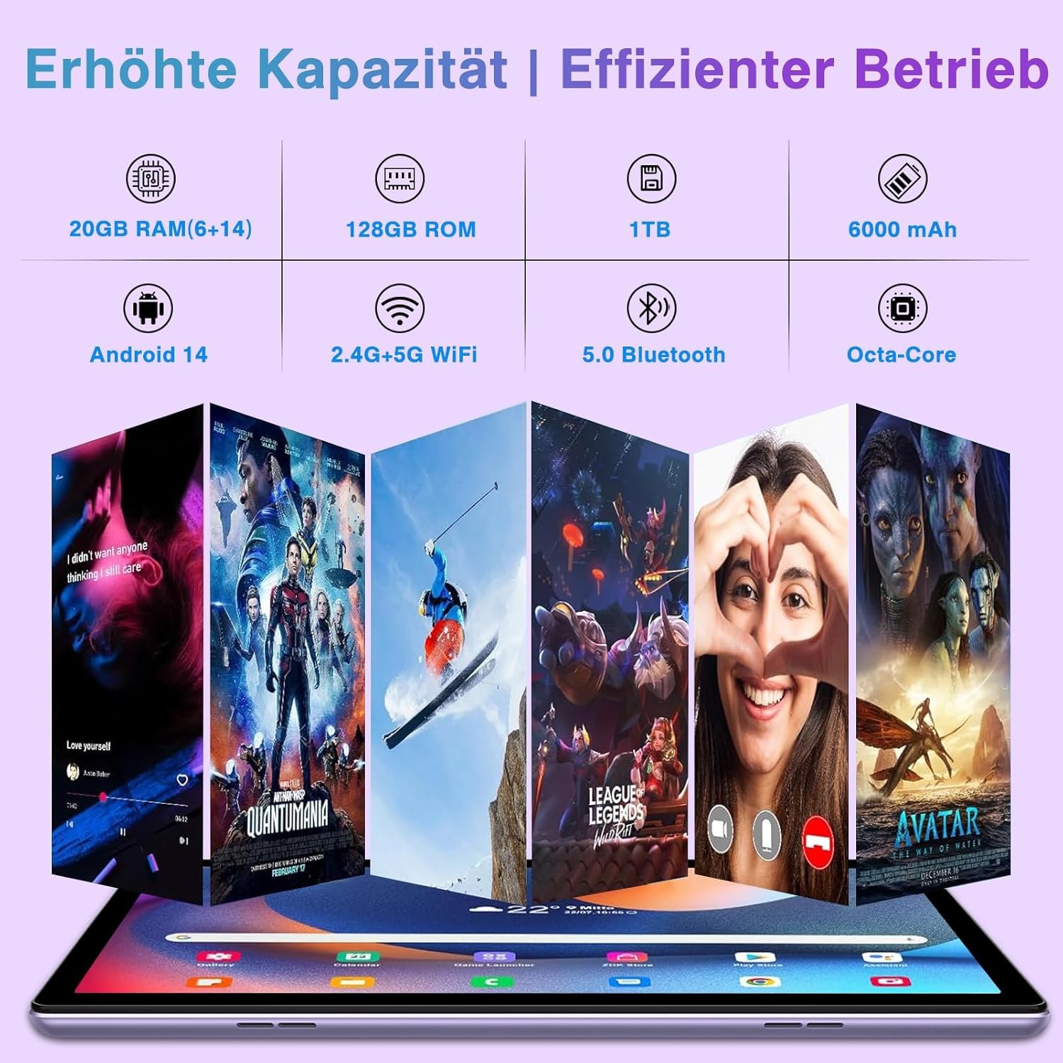 Планшет 10.1" Fezawio F11 6+14/128Gb 8 ядер Android 14 6000 mAh Purple, фото №6