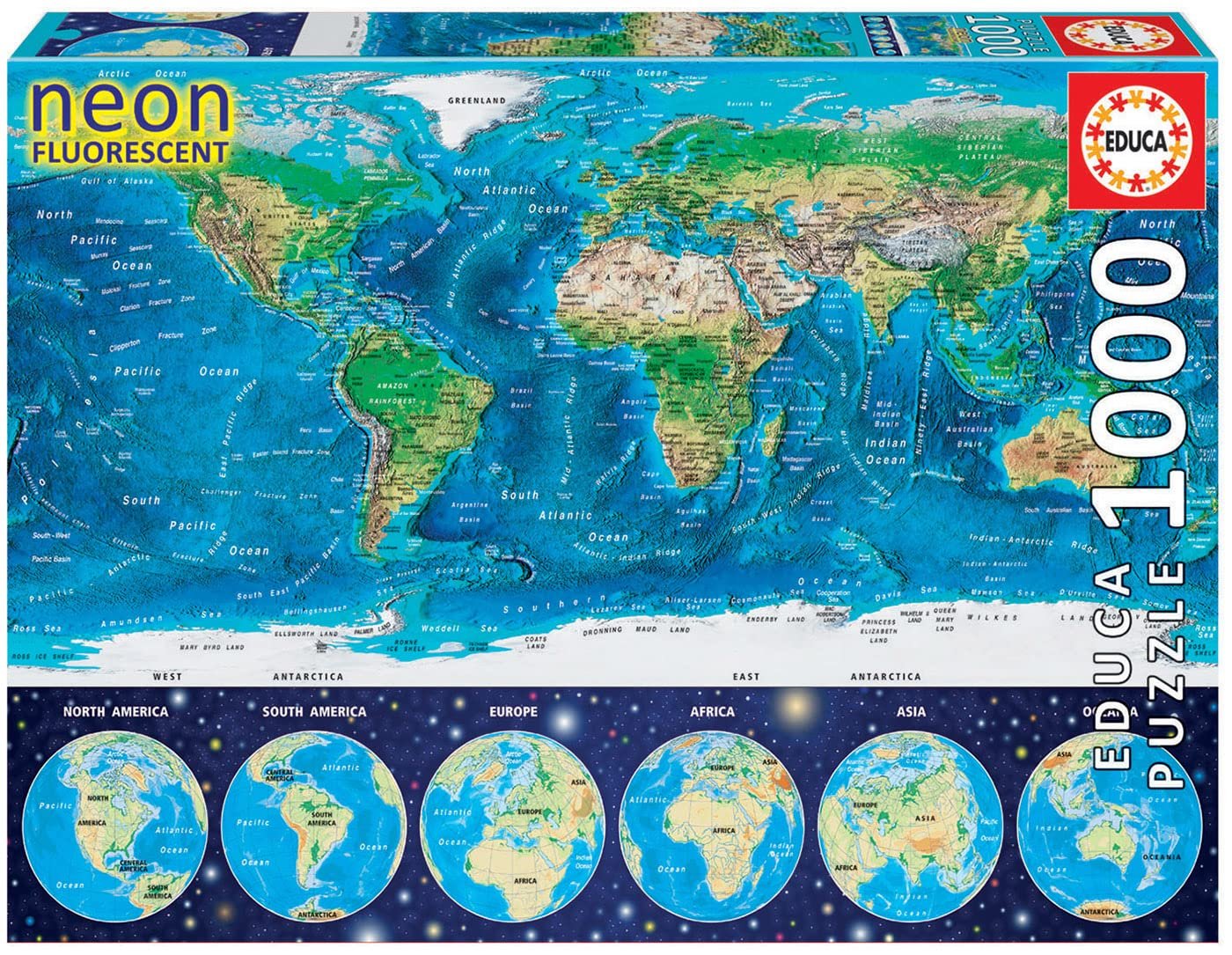 Пазл Educa World Map Luminous Puzzle 16760 1000 элементов Светящийся в темноте, фото №1