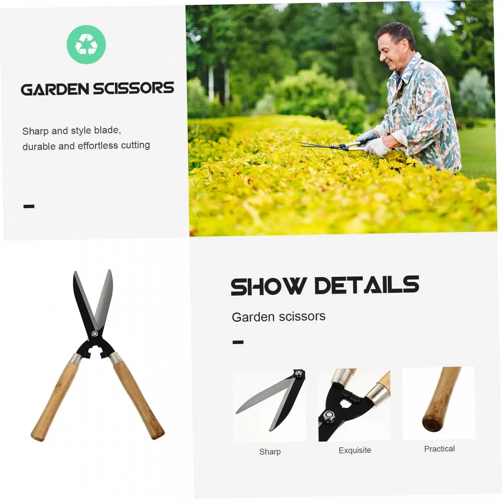 Садові ножиці Happyyami 1 шт дерев'яна ручка, фото №6