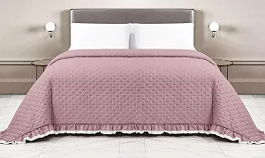 Покривало стьобане Tex family Однотонний з оборкою - Двоспальне - Рожевий/Кремовий - Фото 1