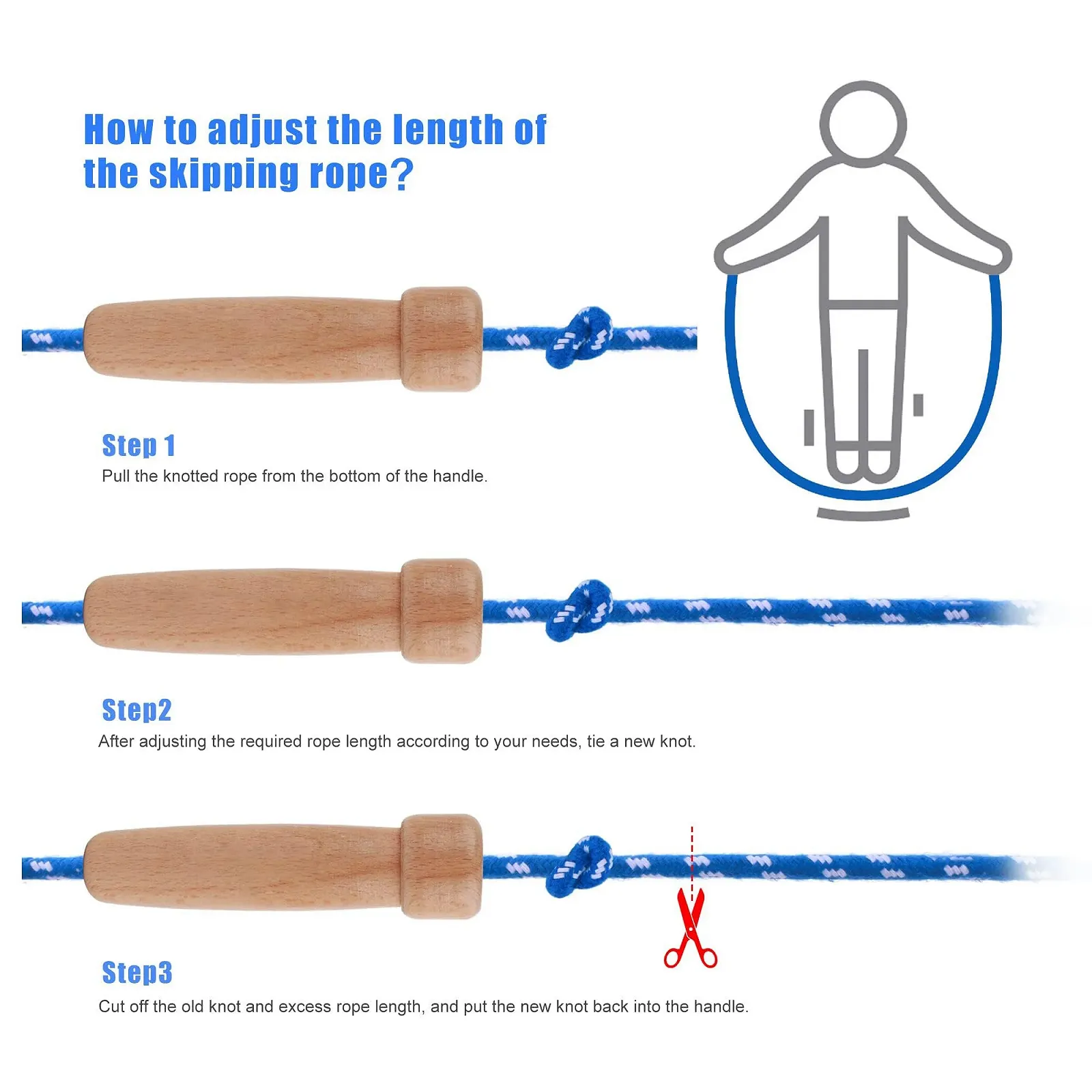Скакалка Speed Rope регульована з дерев'яною ручкою бавовняна 3 м, фото №6