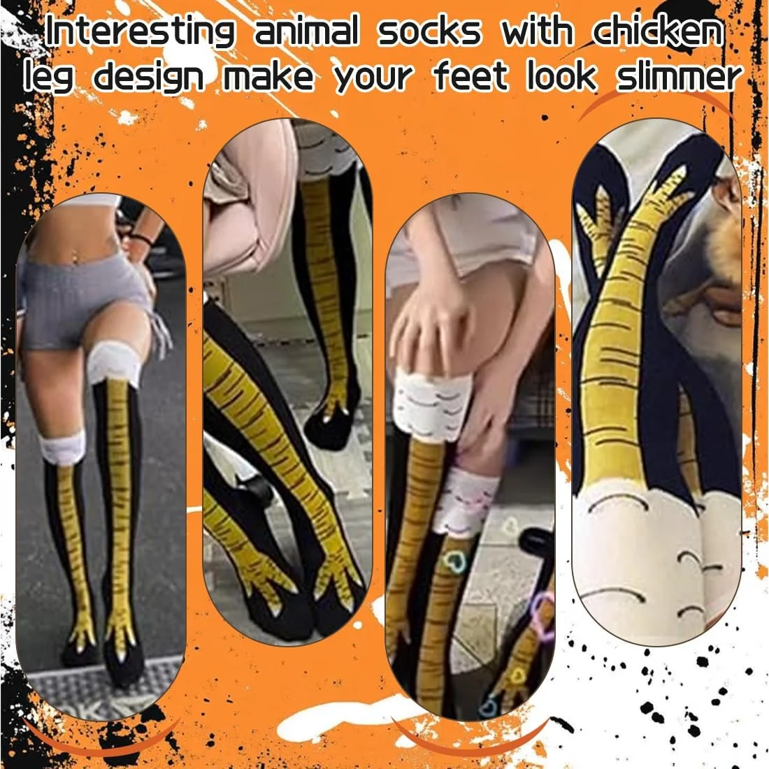 Чулки Куриные лапки Веселые забавные носки Куриные носки Мультяшные зимние теплые вязаные чулки выше колена, фото №4