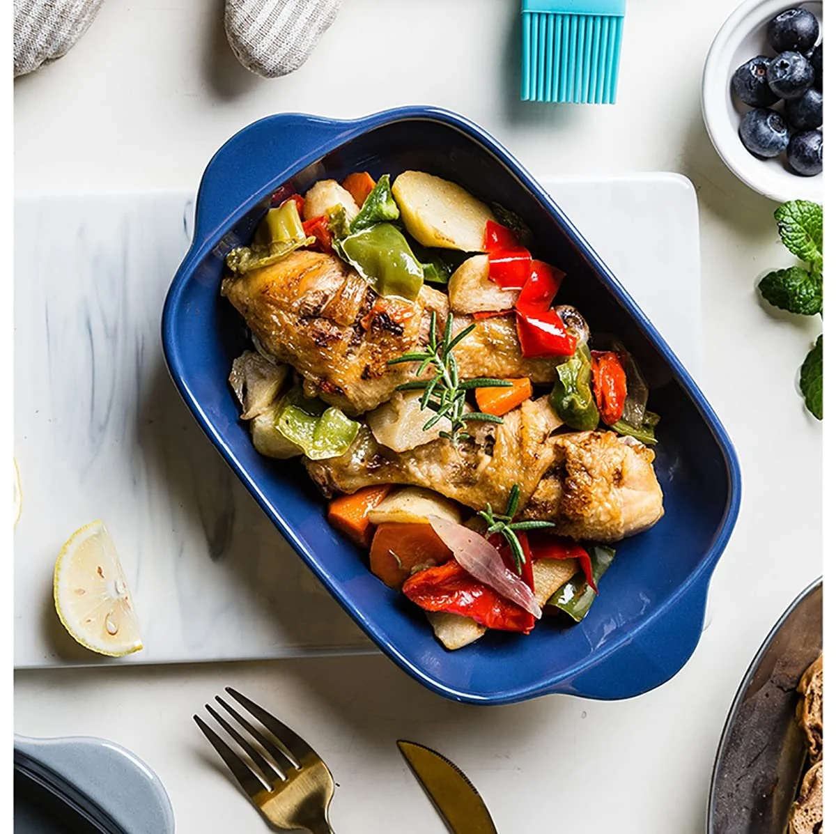 Набір керамічних форм для запікання 2 шт прямокутні з ручкою 650 мл Рожеві, фото №5