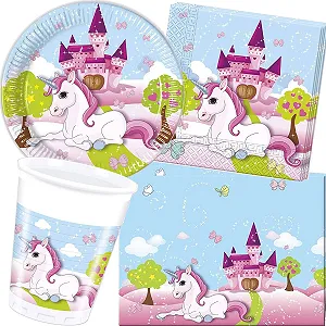 Набір посуду для вечірки Procos Unicorn, тарілки, стакани, серветки, скатертина, дитяча тема - Фото 1