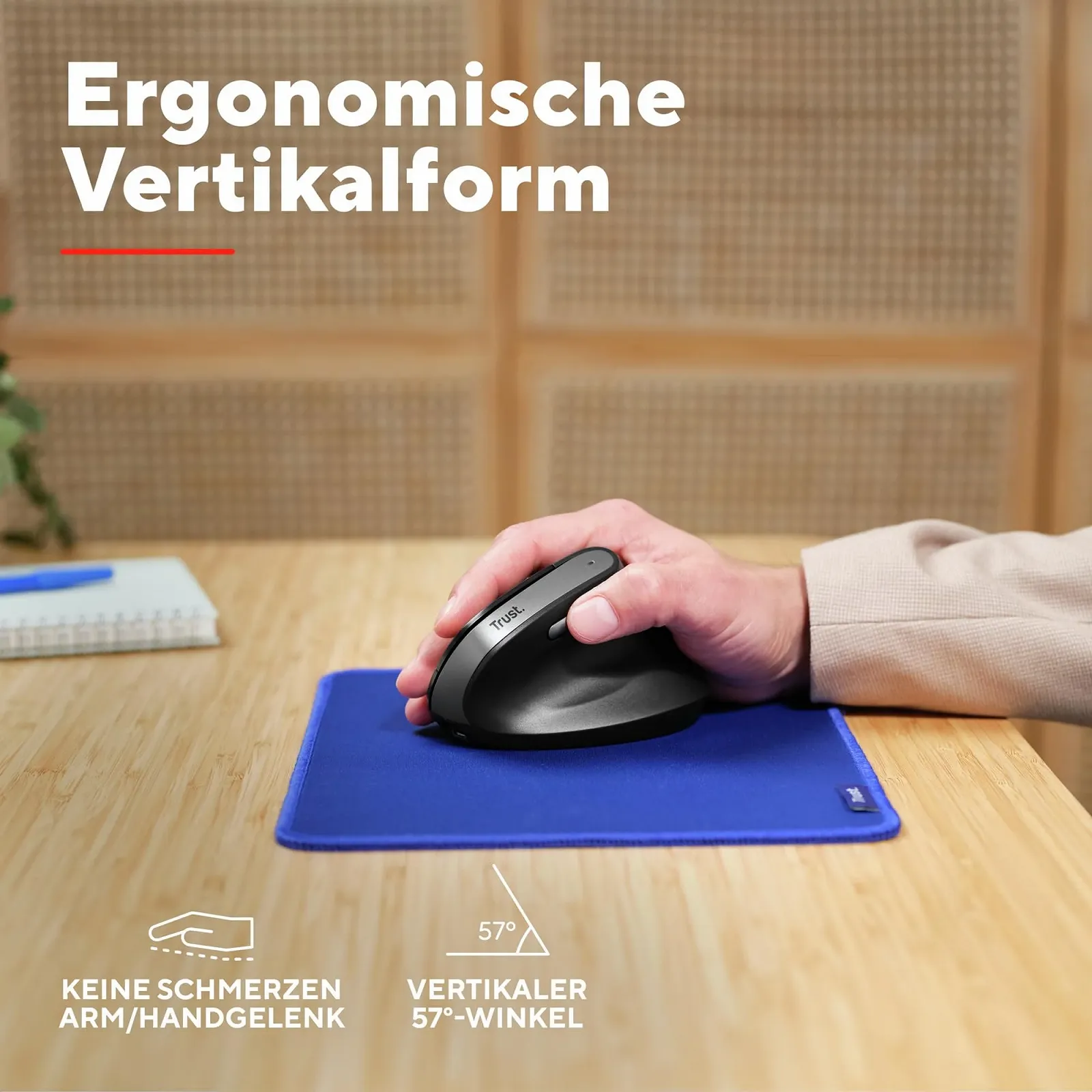 Мышь Trust Yuno Вертикальная Беспроводная Эргономичная 2.4GHz 800-2400 DPI Черная, фото №3