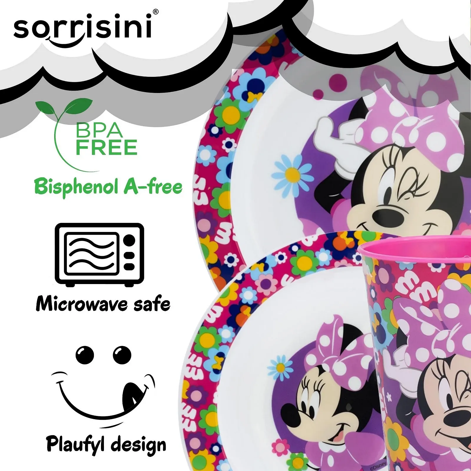 Набор детской посуды Sorrisini Minnie Mouse, фото №2 Набор детской посуды Sorrisini Minnie Mouse, фото №2