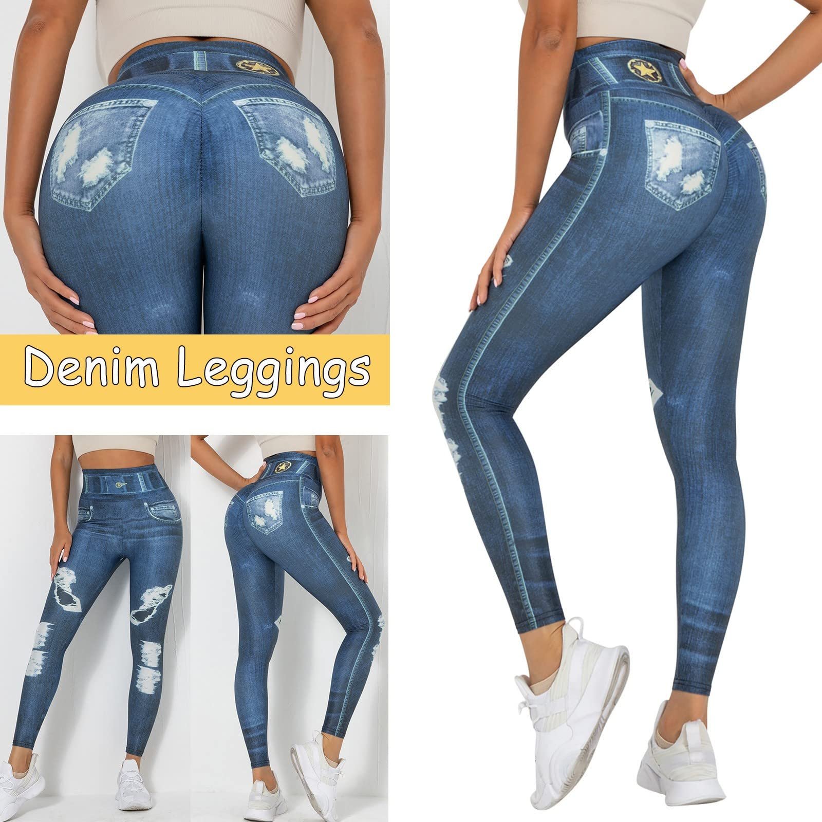 Легінси Po Betont Gefälschte Jeans з джинсовим принтом Для жінок, виглядають як легінси, сексуальні, еластичні, з високою талією, вузькі, тонкі джегінси, фото №2