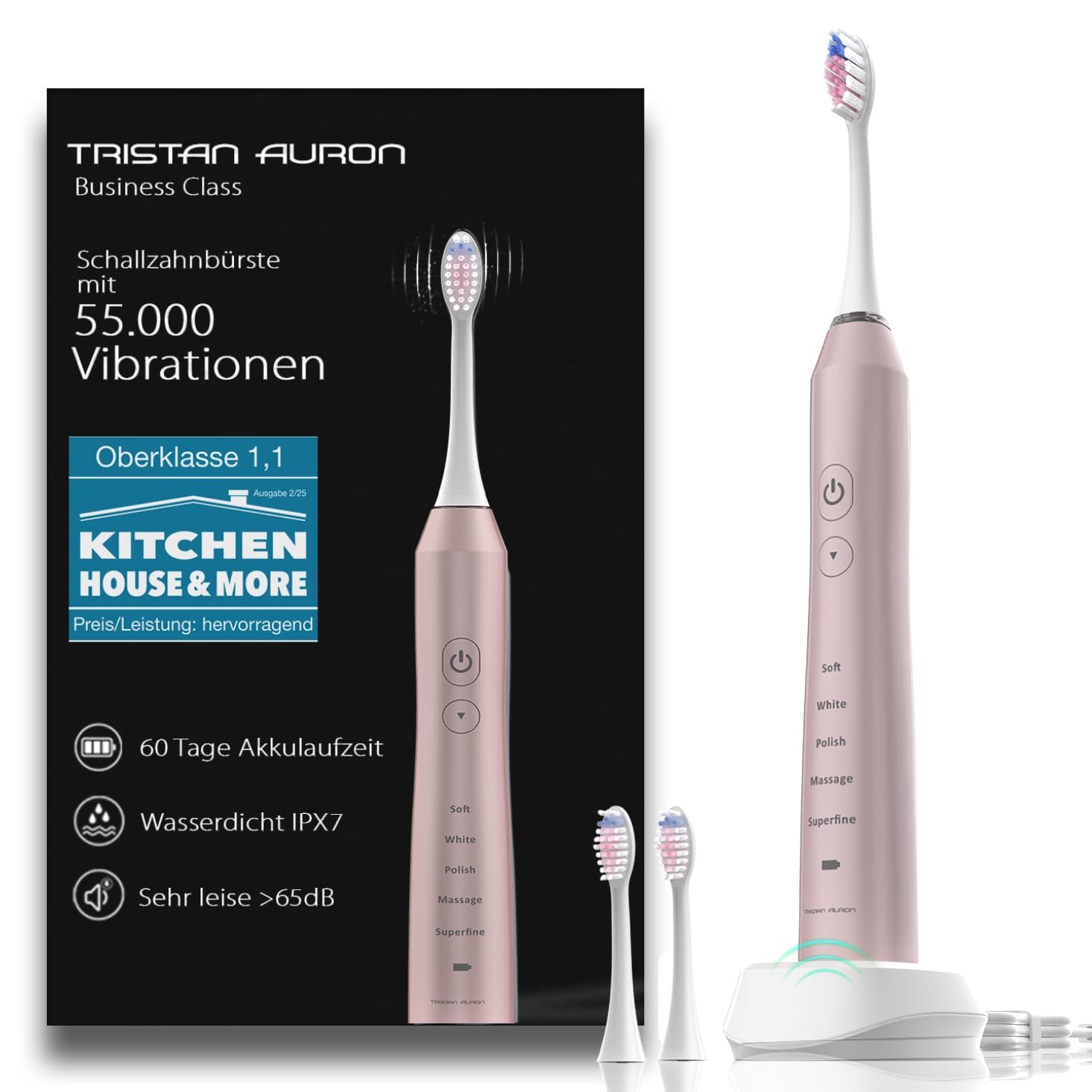 Звукова зубна щітка Tristan Auron 5 режимів Рожевий, фото №1