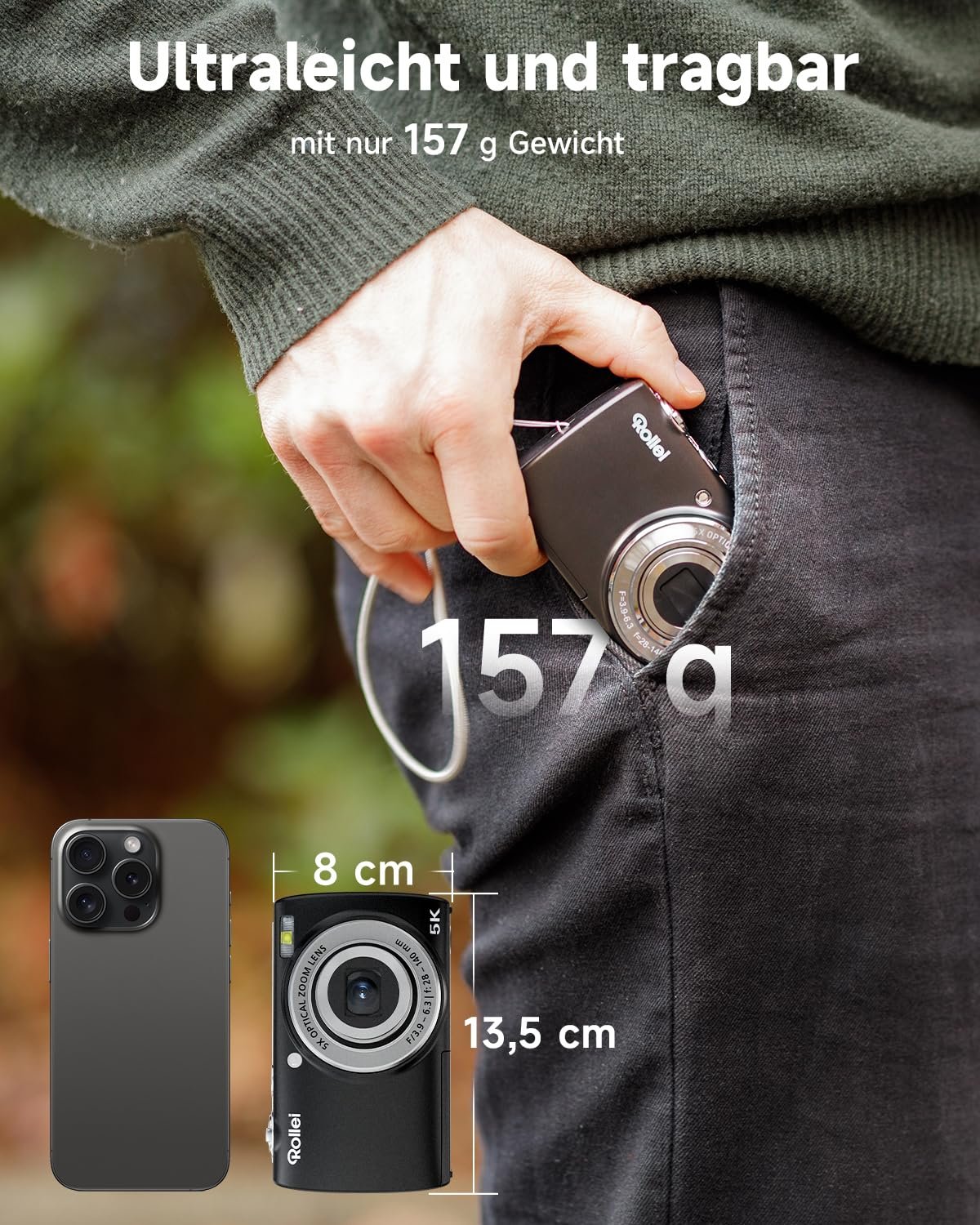 Компактная Цифровая Камера Rollei Powerflex 64MP 5K с Двойным Объективом 5X Оптический Зум Автофокус Фотокамера с 2.8-дюймовым Сенсорным Дисплеем Портативная Компактная Камера Черный, фото №9