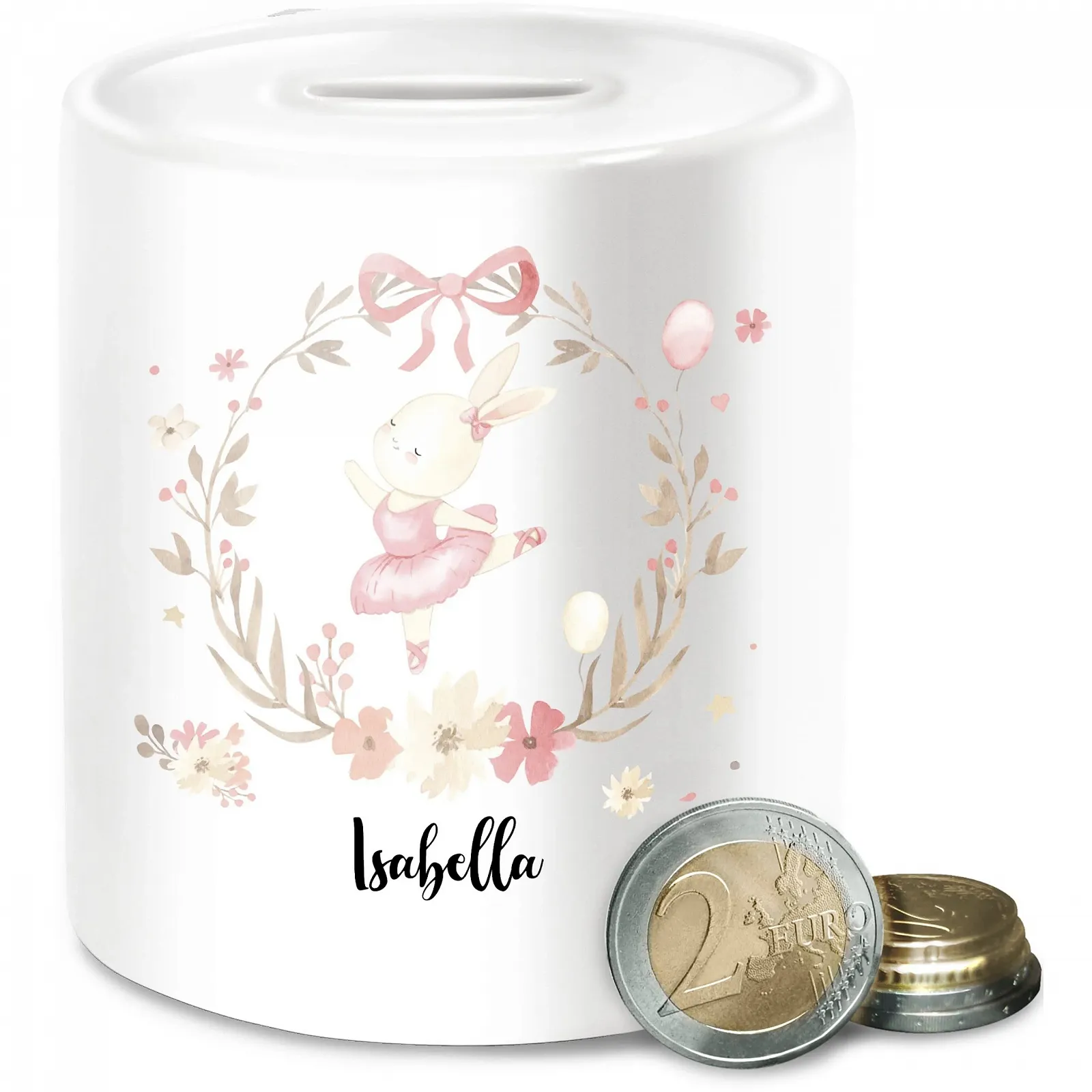 Скарбничка дитяча Кролик Квітковий вінок Персоналізована, фото №1