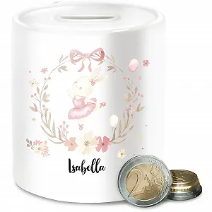 Скарбничка дитяча Кролик Квітковий вінок Персоналізована - Фото 1