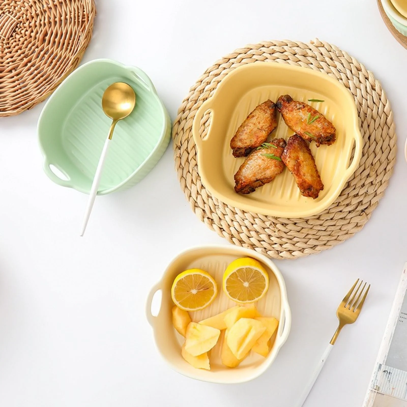 Форма для запікання Керамічна Кругла Стійка до подряпин для аерофритюрниці Біла, фото №9 Форма для запікання Керамічна Кругла Стійка до подряпин для аерофритюрниці Біла, фото №9