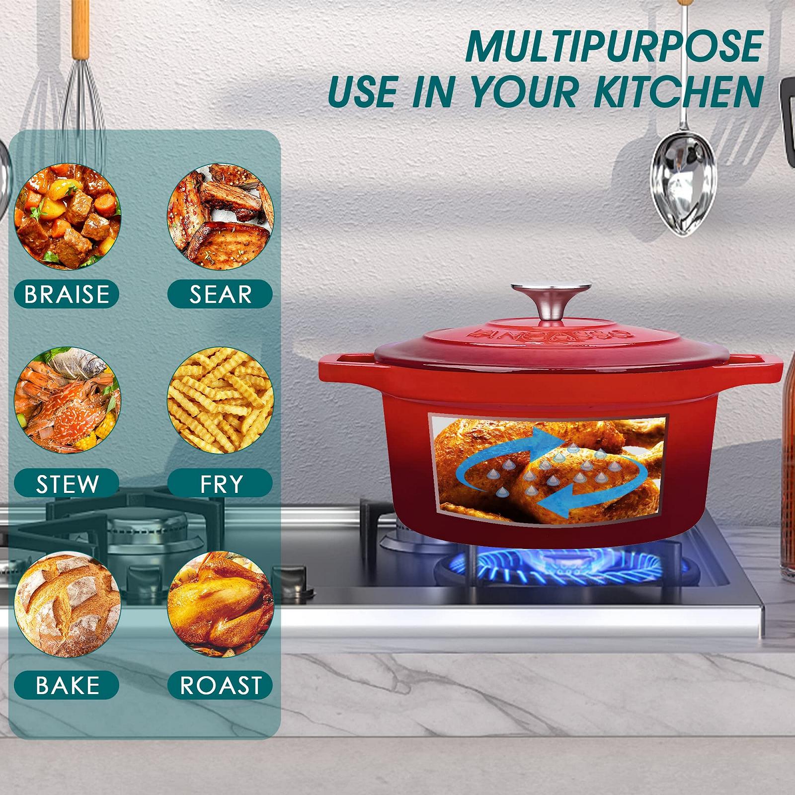 Кастрюля-жаровня vancasso чугунная эмалированная круглая с крышкой, 26 см, 5 л Красная, фото №7