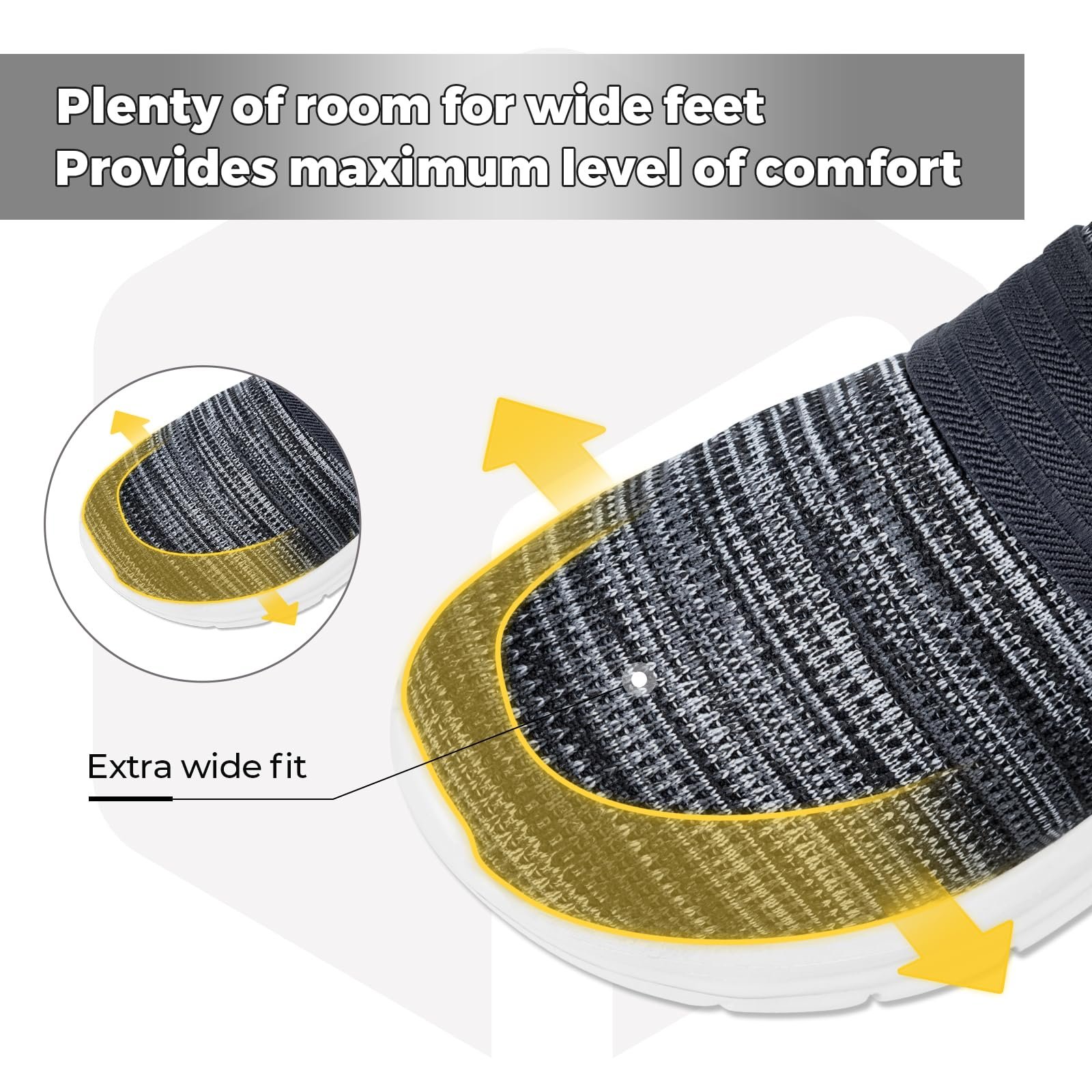 Кросівки FitVille Без шнурків Extra Wide Чорний, Сірий, фото №4 Кросівки FitVille Без шнурків Extra Wide Чорний, Сірий, фото №4