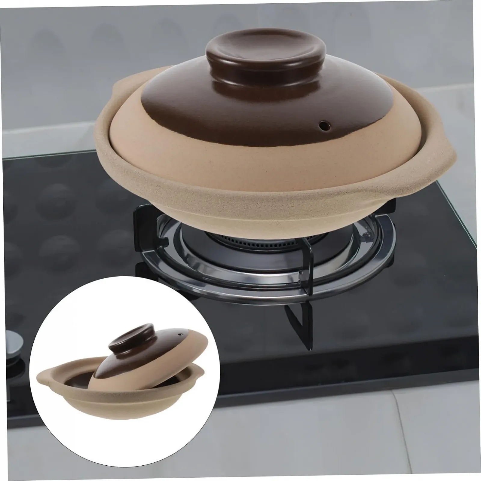 Кастрюля-жаровня POPETPOP Керамическая Термостойкая Кислотостойкая и щелочестойкая С крышкой и двойными ручками для газовых и керамических плит, фото №9