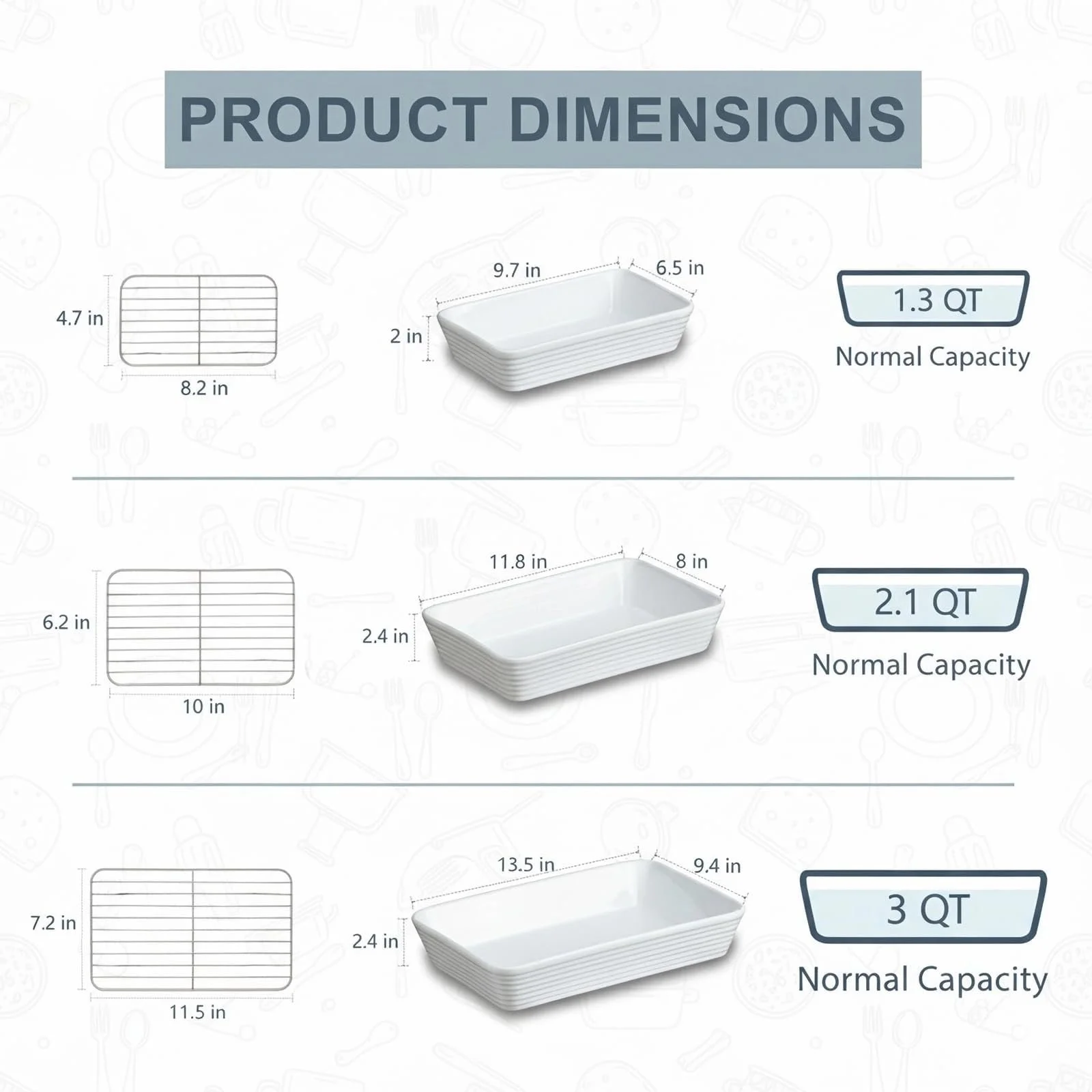 Набор форм для запекания ONEMORE с решетками керамический 3 шт., фото №5