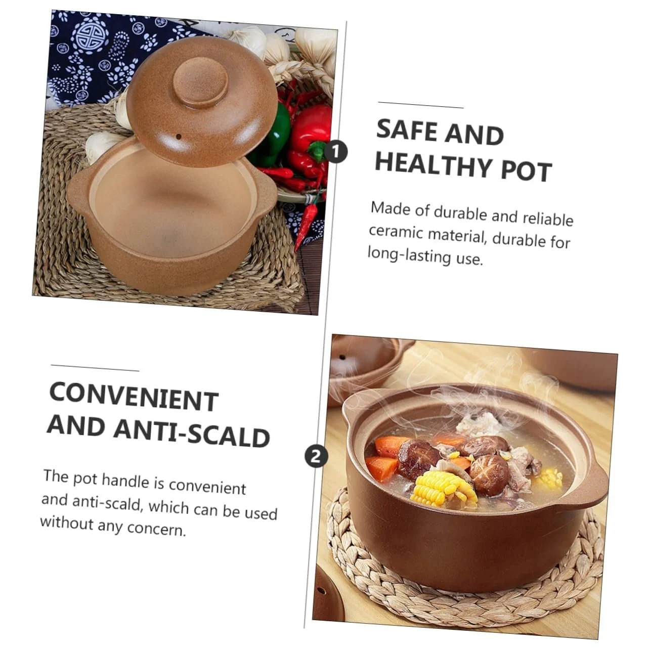 Кастрюля-жаровня VALICLUD Керамическая для запекания и тушения Термостойкая, фото №7