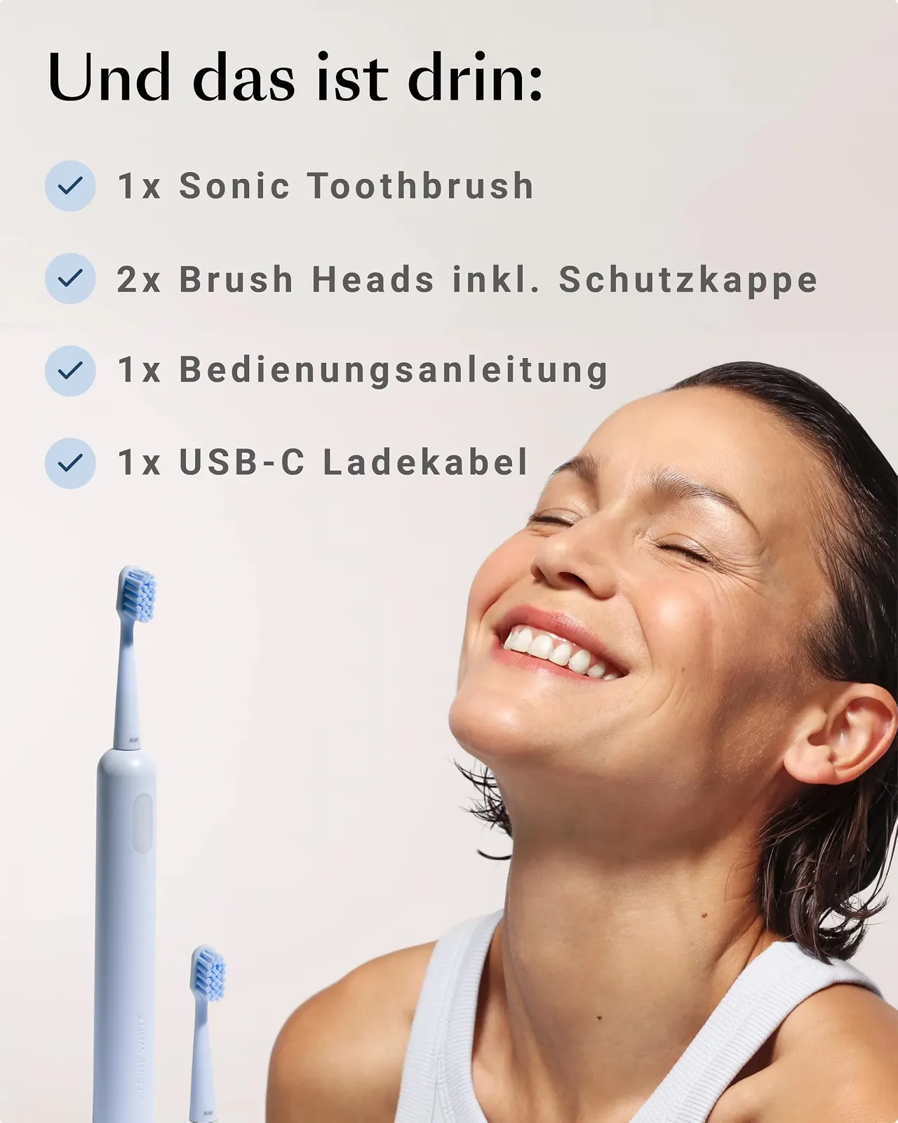 Звуковая электрическая зубная щетка ALPINE WHITE 40 000 пульсаций/мин 3 уровня интенсивности, фото №4